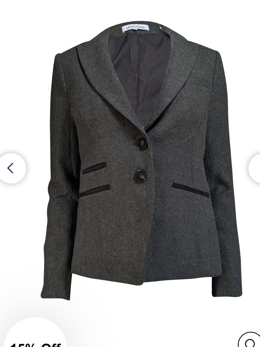 Veronica Beard - Green Herringbone Two-Button Blazer 8